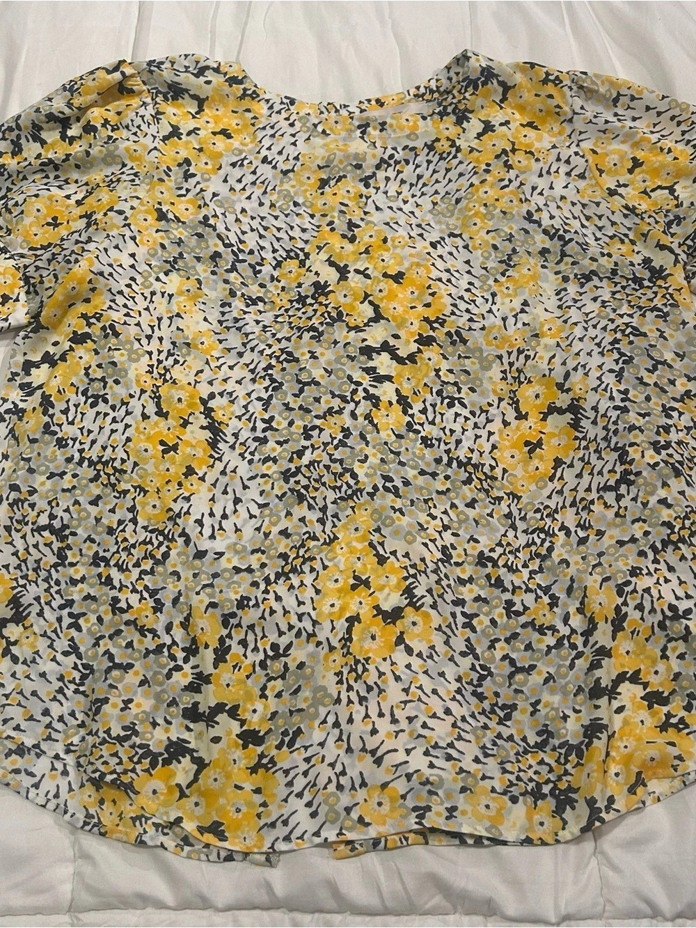 LOFT Floral Blouse in Yellow & Gray Size XL Like New